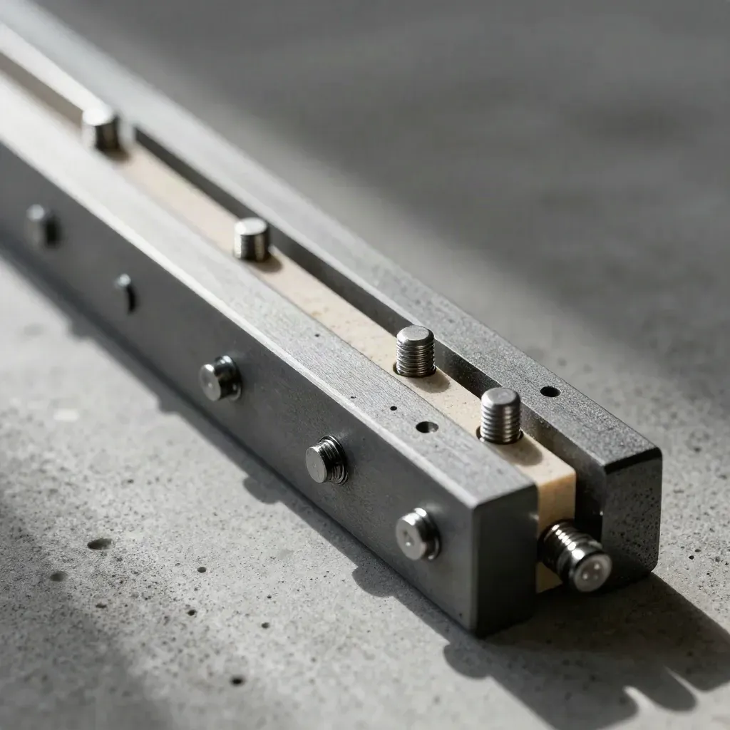Graphite modules and steel pegs aligned on concrete with a sandstone spacer