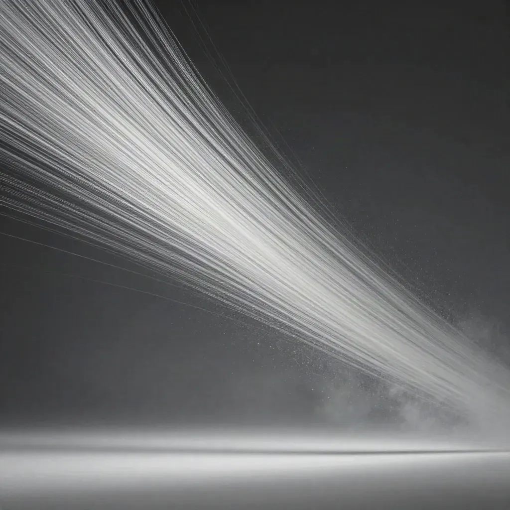 Silver filaments bloom in graphite space with drifting motes and a calm open lower third.
